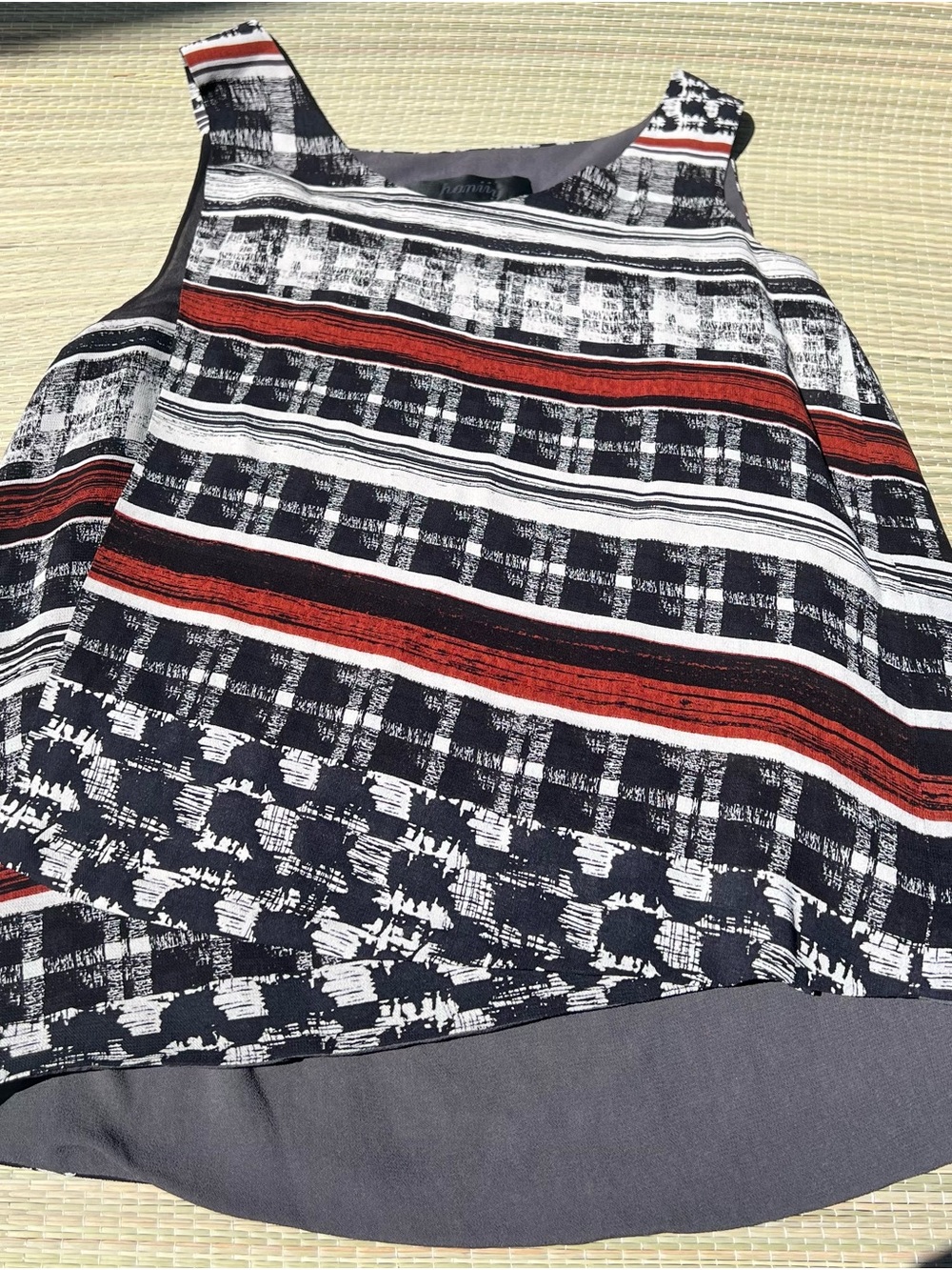 Sleeveless Striped Print Blouse in Navy, White & Rust